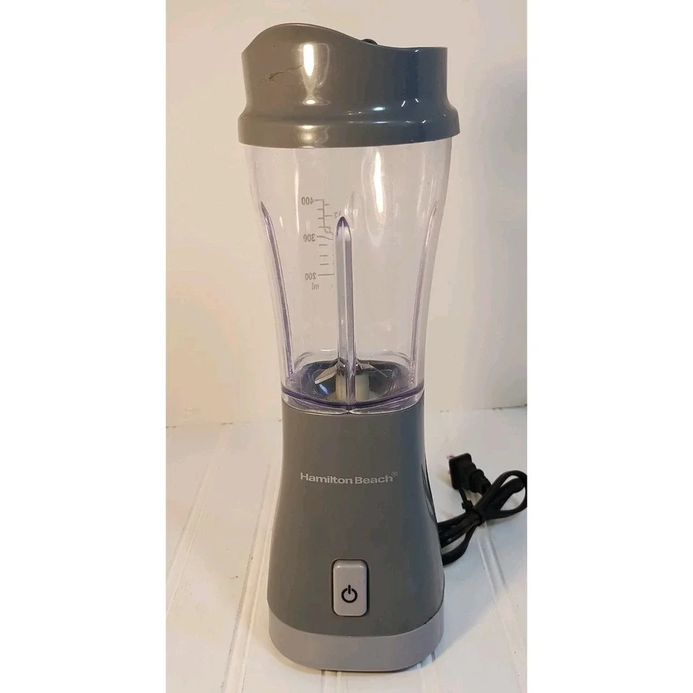 Hamilton Beach Single Serve Blender Grey With Travel Lid Model 51128 14oz Tested